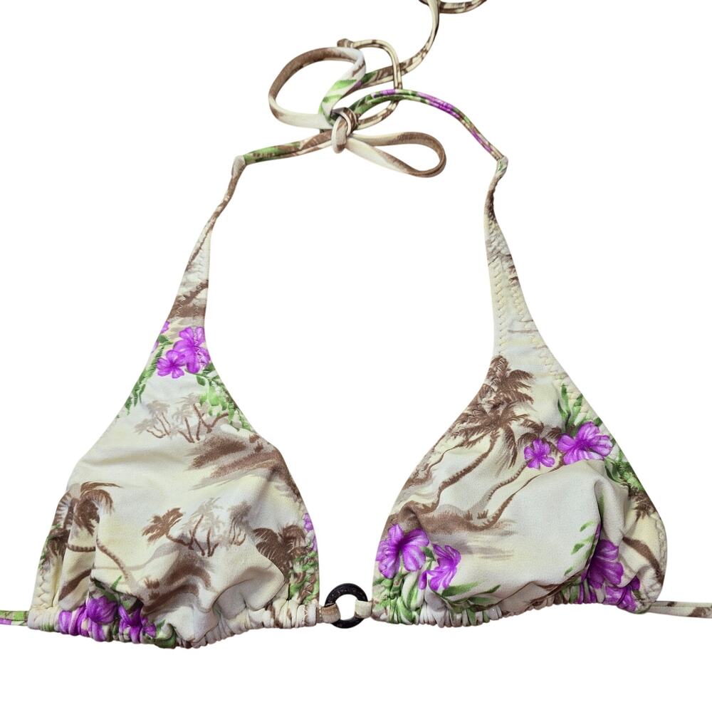Y2k Point Conception Tropical Coastal Yellow Palm Tree Flower Bikini Top Size L